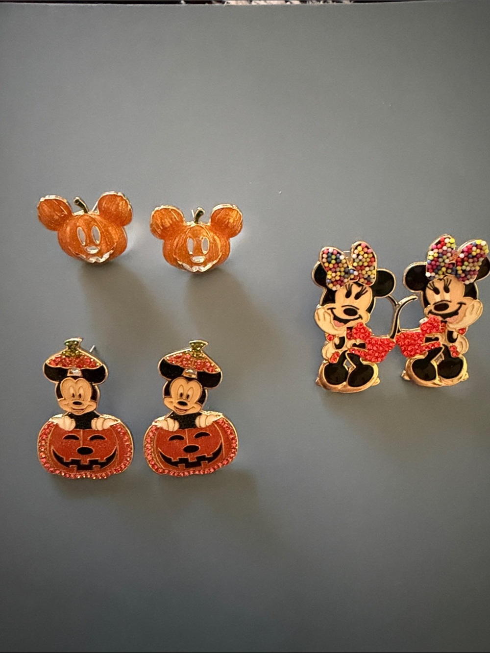 Disney BaubleBar Kids Halloween Mickey & Minnie Earring Trio Orange, Black, Pink